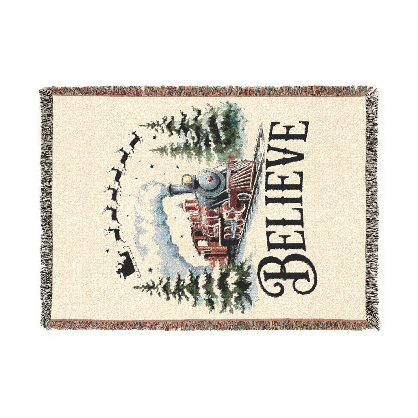 Cozy Holiday Woven Blanket - "Believe" Train
