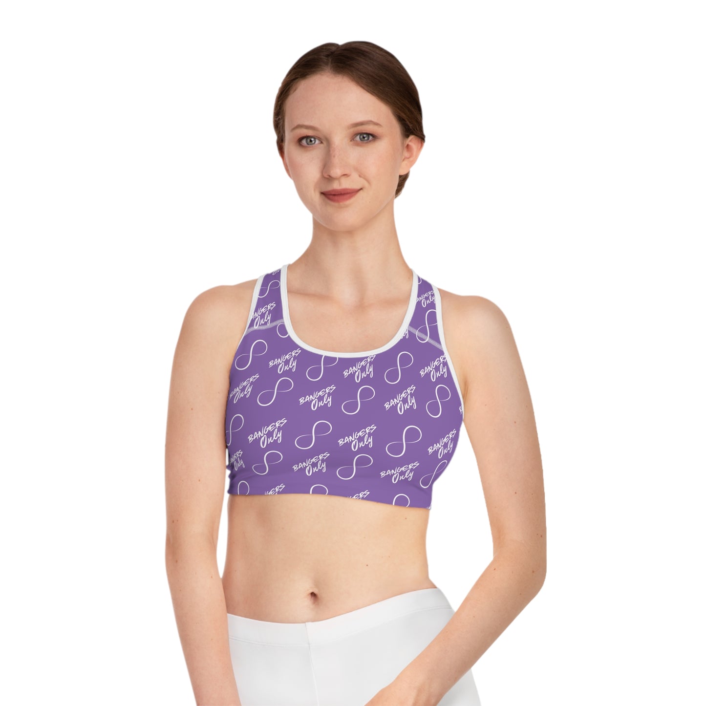 Purple "Bangers Only" Infinity Pattern Sports Bra