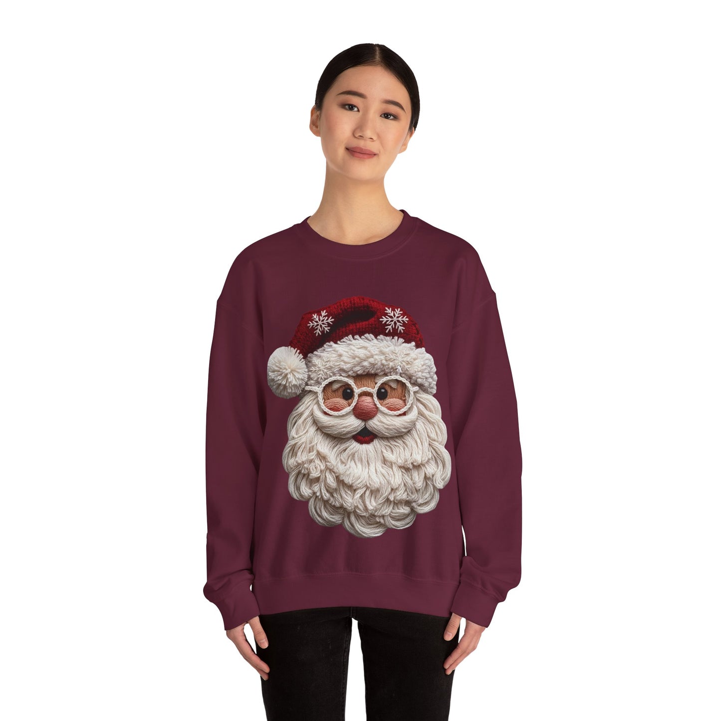Faux Yarn Festive Santa Crewneck Sweatshirt