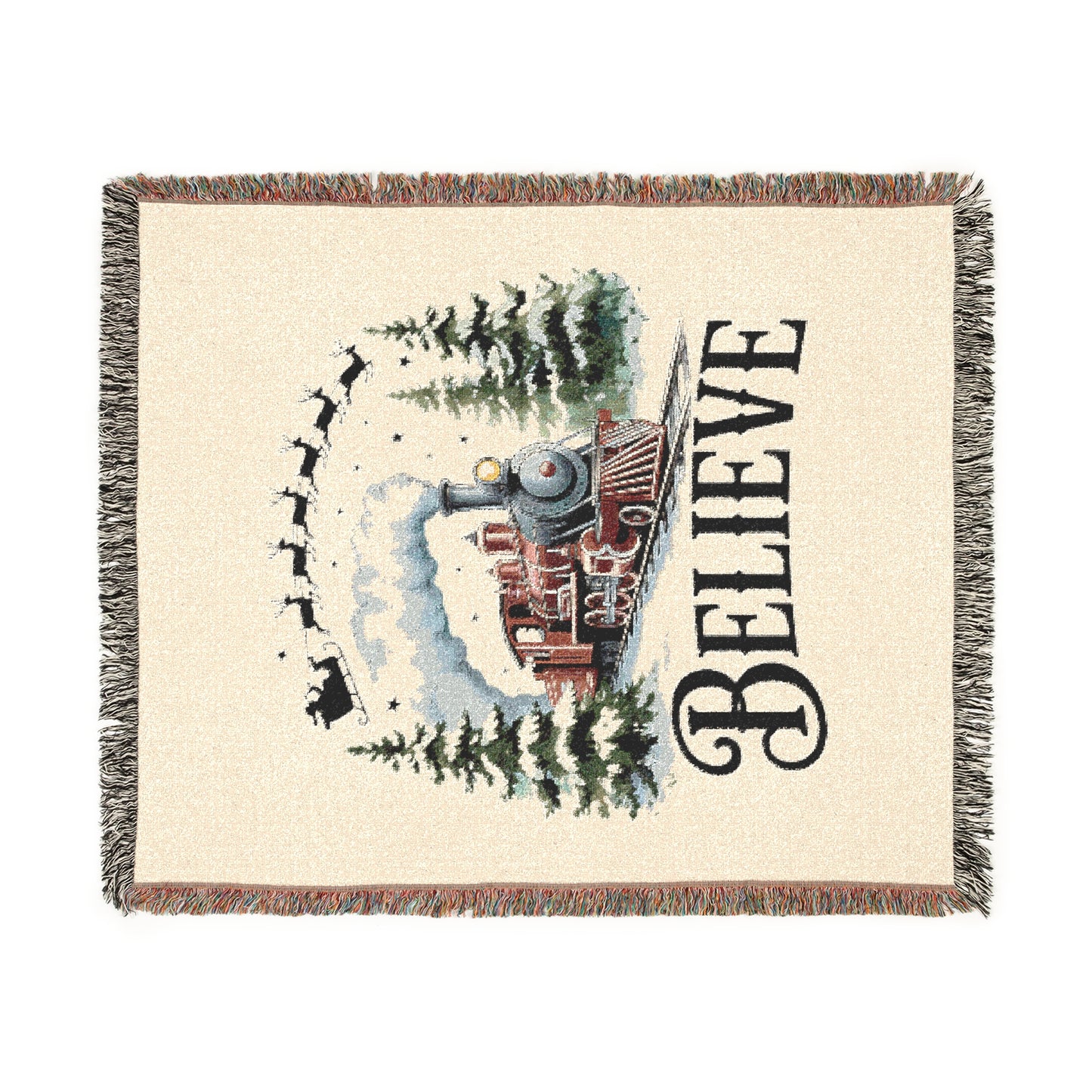 Cozy Holiday Woven Blanket - "Believe" Train