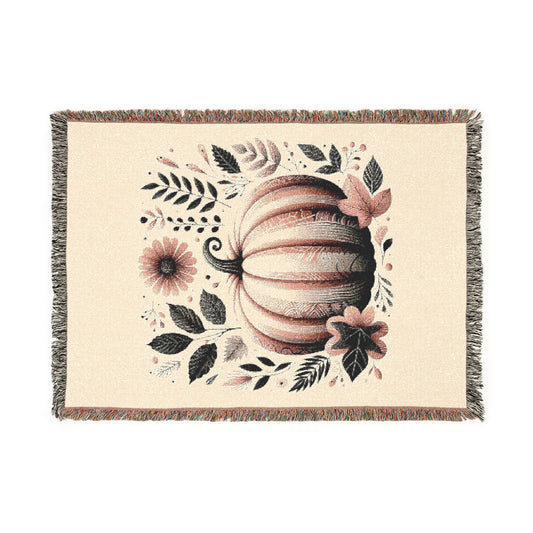 Cozy Woven Blanket Boho Fall Pink Pumpkin