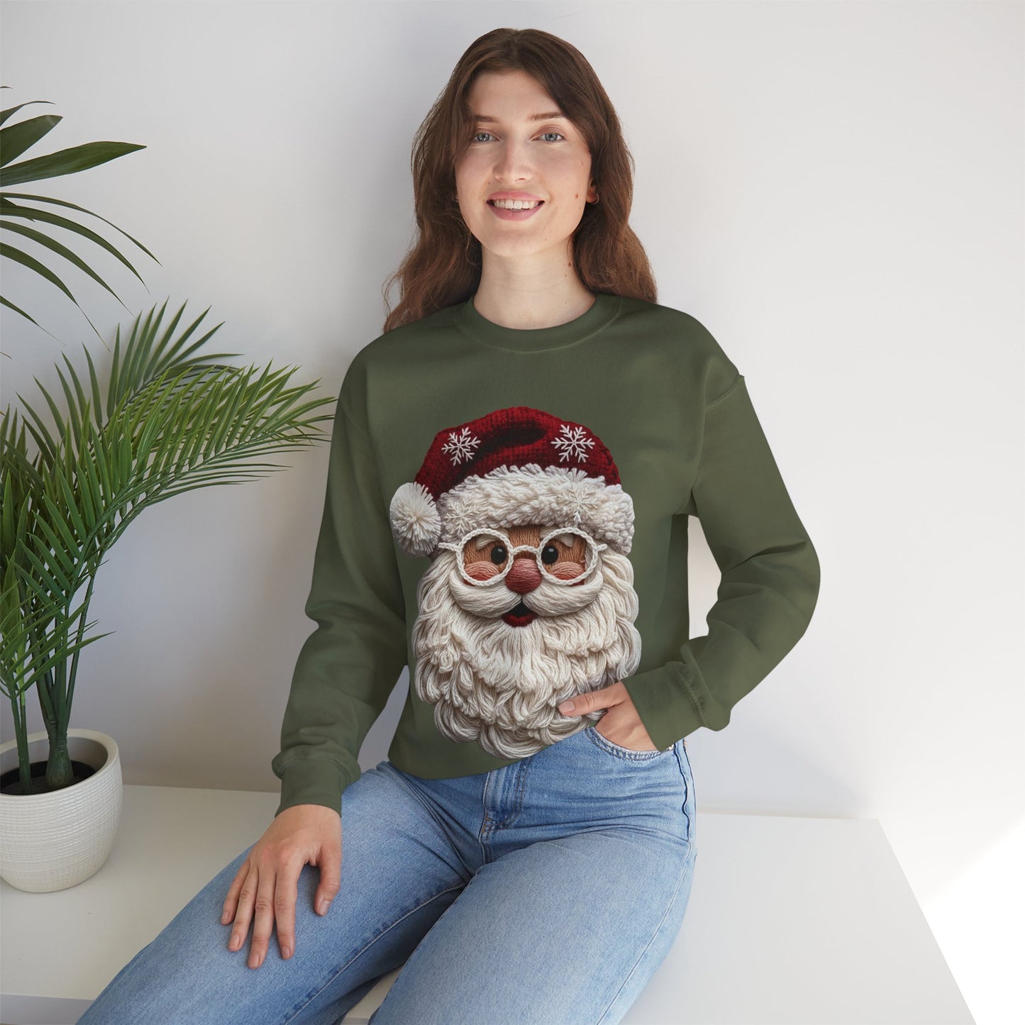 Faux Yarn Festive Santa Crewneck Sweatshirt