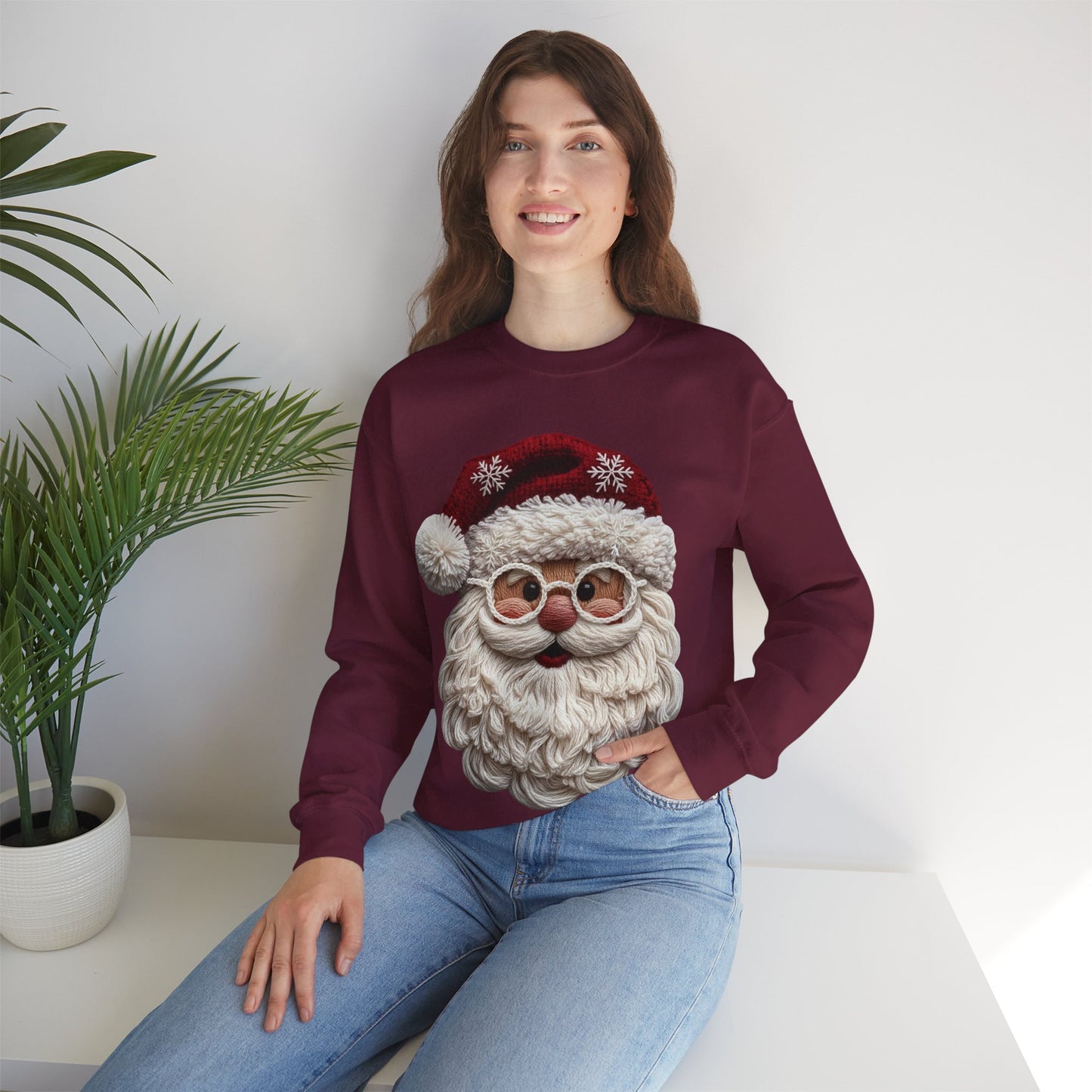 Faux Yarn Festive Santa Crewneck Sweatshirt
