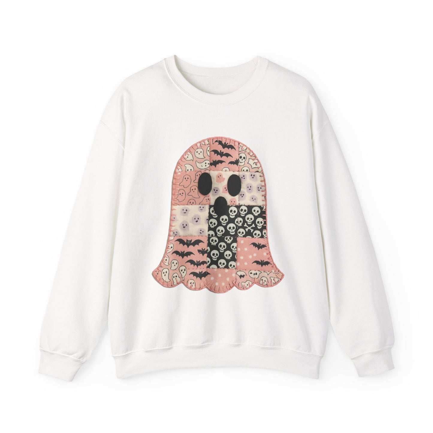 Cozy Patchwork Halloween Ghost Sweatshirt