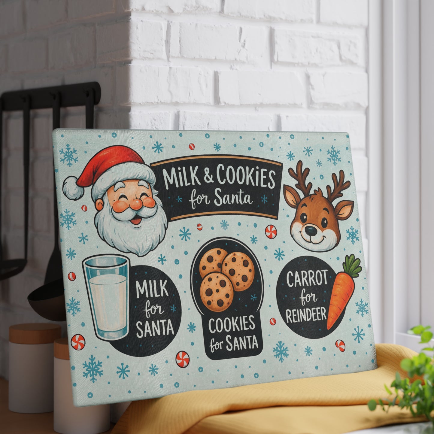 Festive Santa's Treats Glass Cutting Board - Holiday Kitchen Decor