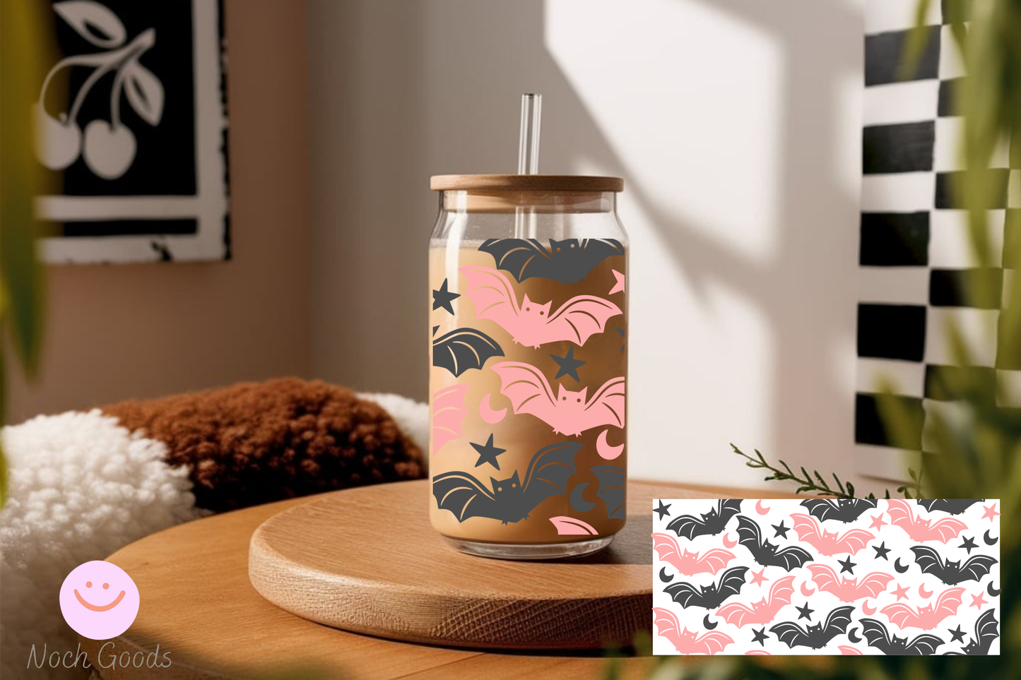 Pink and Black Bats | Sublimation Wrap | 16oz Libbey