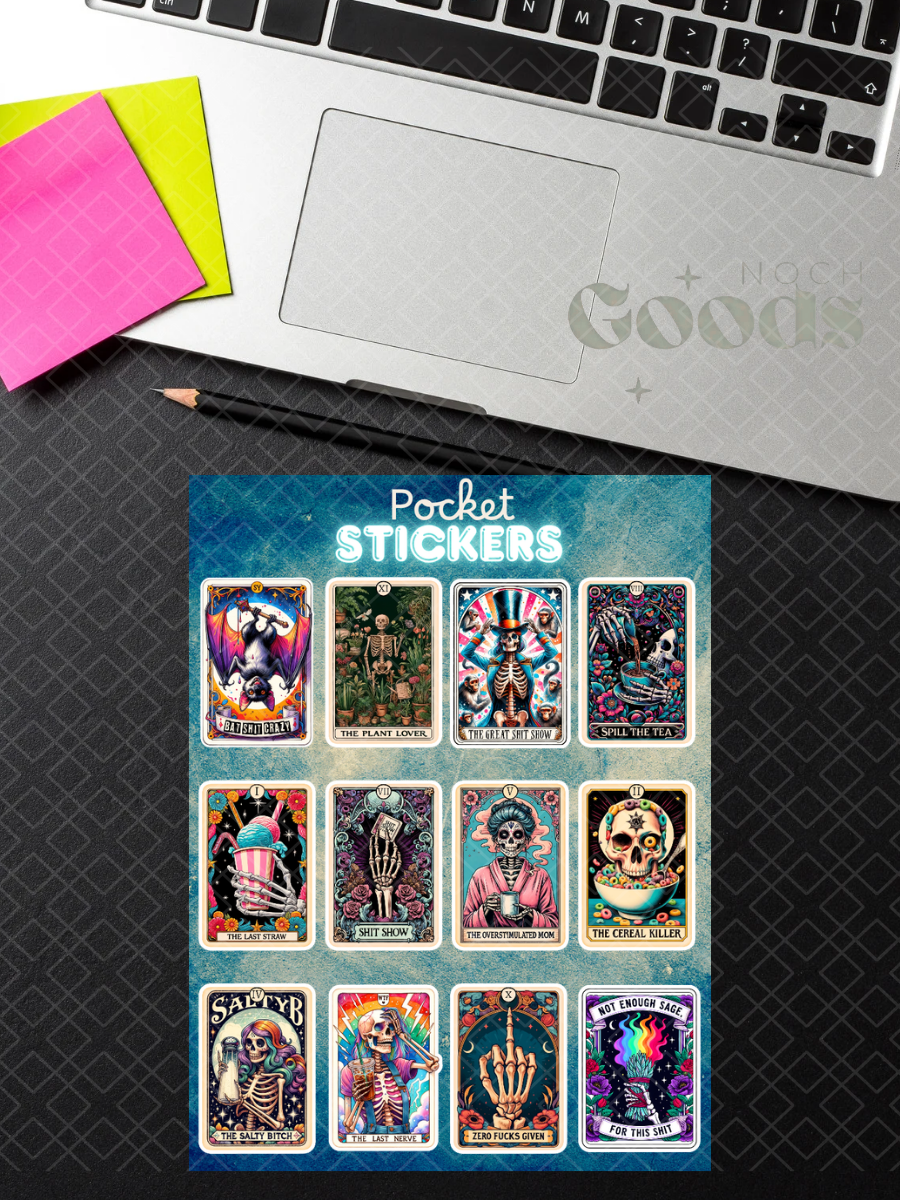 Funny Adult Tarot Card Pocket Stickers | 3"x 4" Mini Sticker Sheet for Journaling, Junk Journals, Scrapbooking, and more