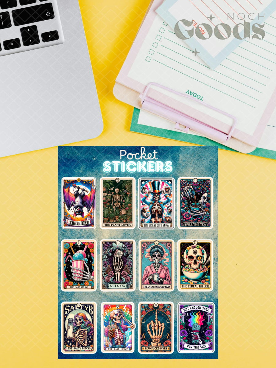 Funny Adult Tarot Card Pocket Stickers | 3"x 4" Mini Sticker Sheet for Journaling, Junk Journals, Scrapbooking, and more