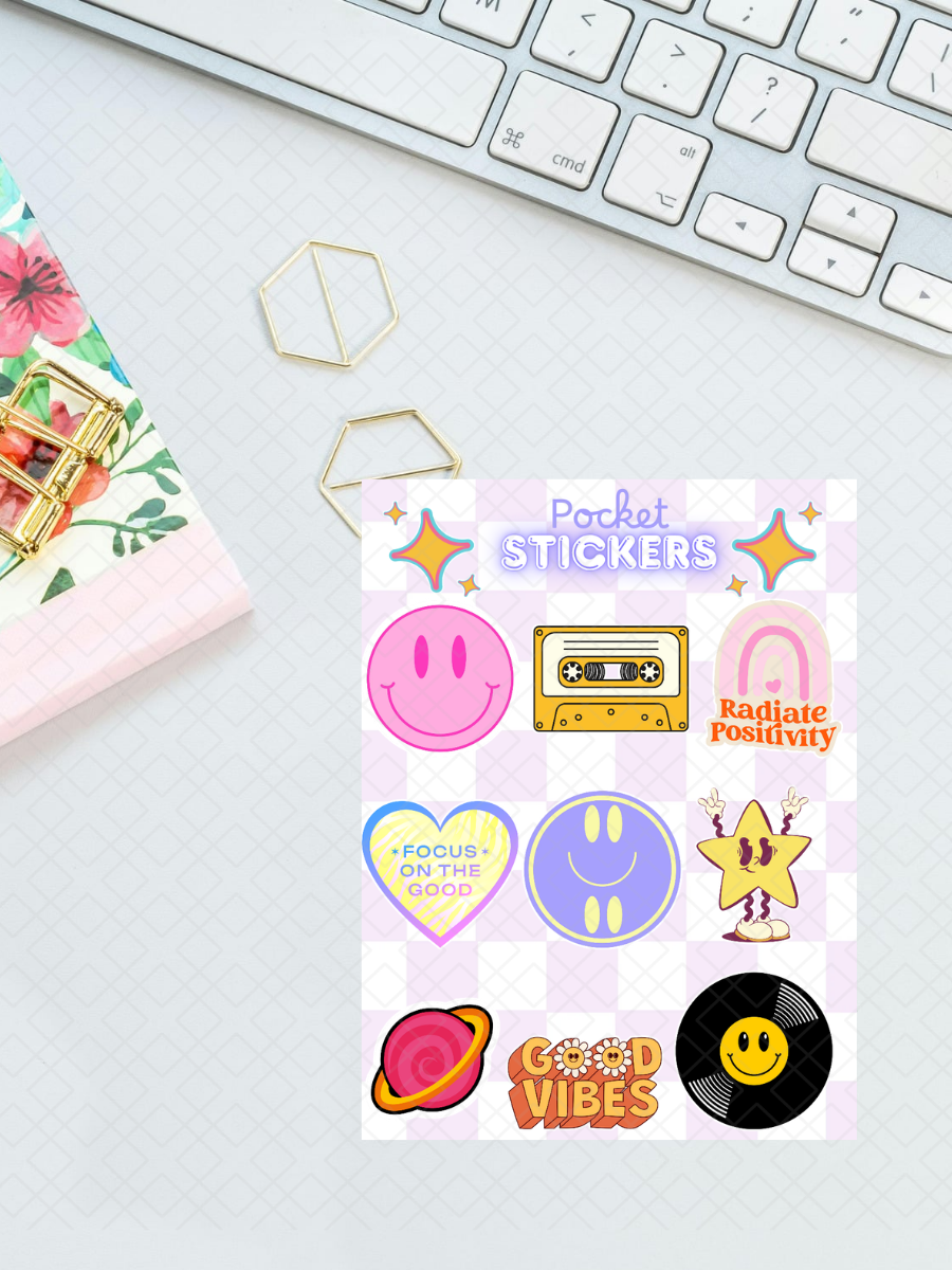 Groovy Pocket Stickers | 3"x 4" Mini Sticker Sheet for Journaling, Junk Journals, Scrapbooking, and more.