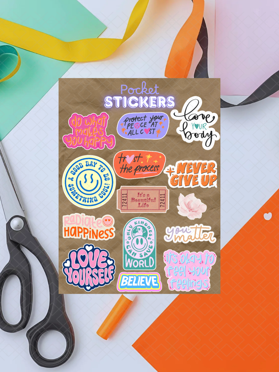 Positive Affirmations Quotes Pocket Stickers | 3"x 4" Mini Sticker Sheet for Journaling, Junk Journals, Scrapbooking, and more.