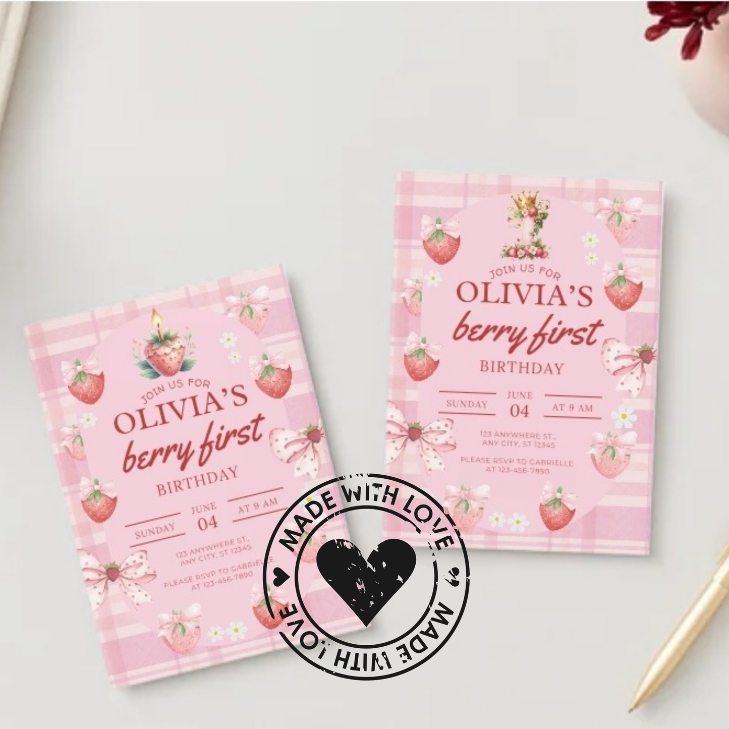 Berry 1st Strawberry Birthday Party Favors