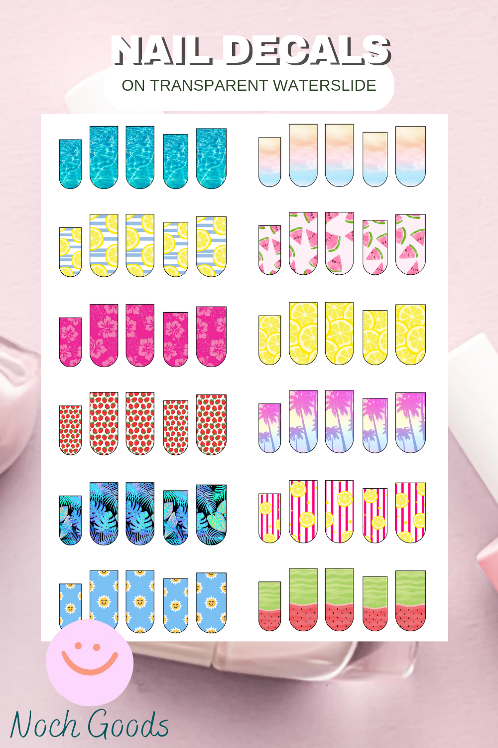 Summer Themed Waterslide Nail Decals