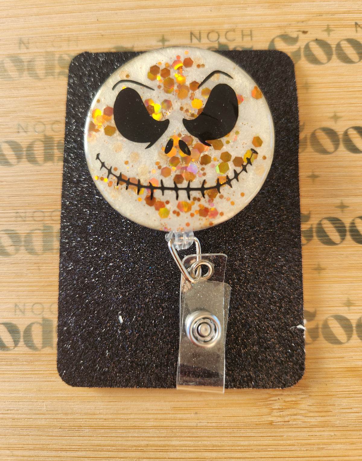 Orange Glitter Halloween King | Badge Reel