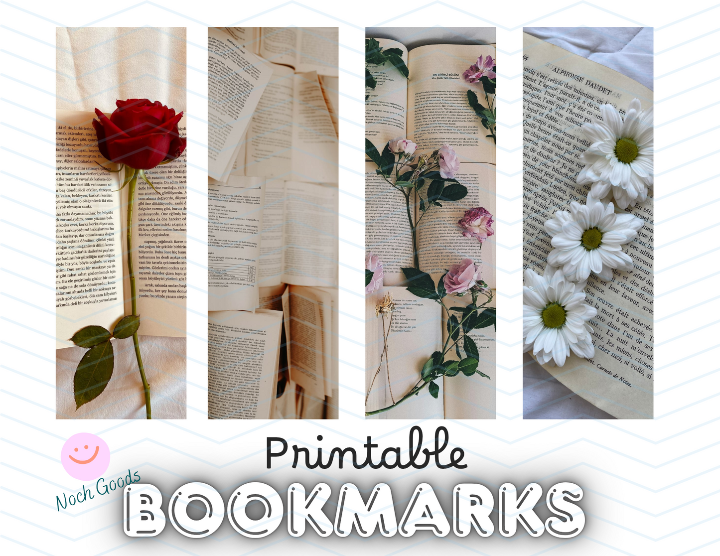 Romantic Books & Flowers Printable Bookmarks