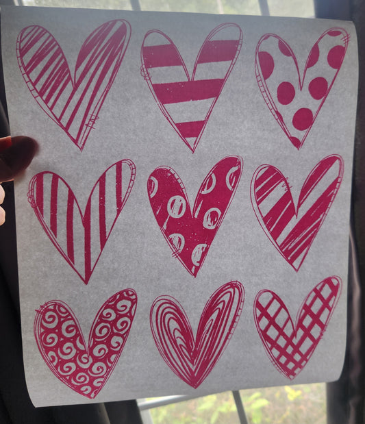 Pink Hearts | Single Color (Pink) | Screenprint Transfer