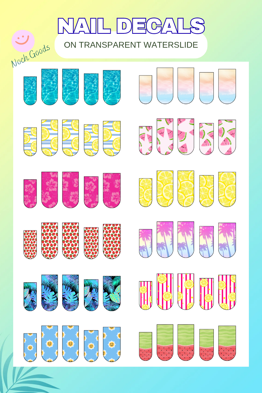 Summer Themed Waterslide Nail Decals