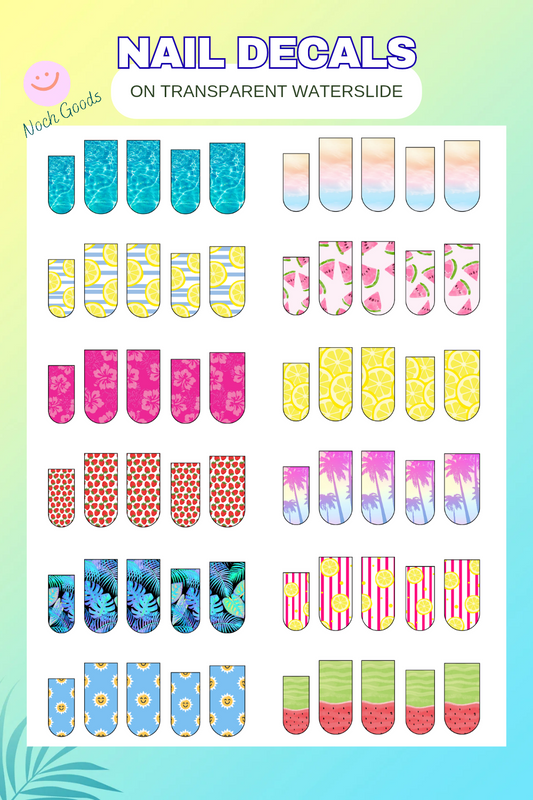 Summer Themed Waterslide Nail Decals