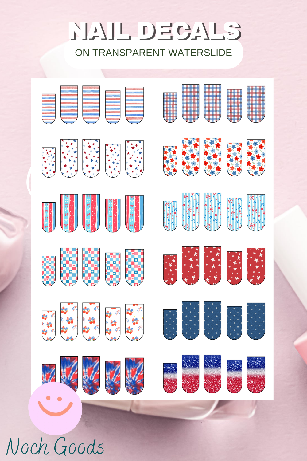 Red, White, & Blue Waterslide Nail Decals