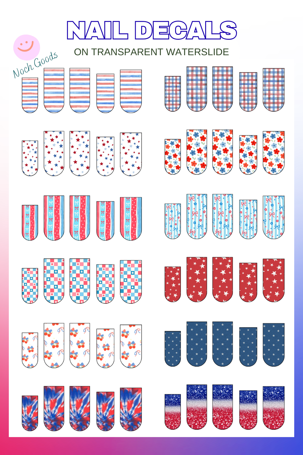 Red, White, & Blue Waterslide Nail Decals